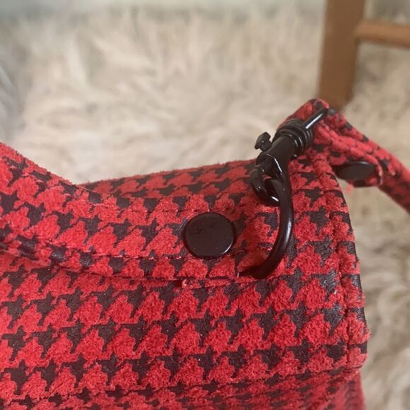 Vintage 80’s Chia Red/Black Leather Houndstooth Crossbody Mini Bag Made In Korea - Picture 10 of 17